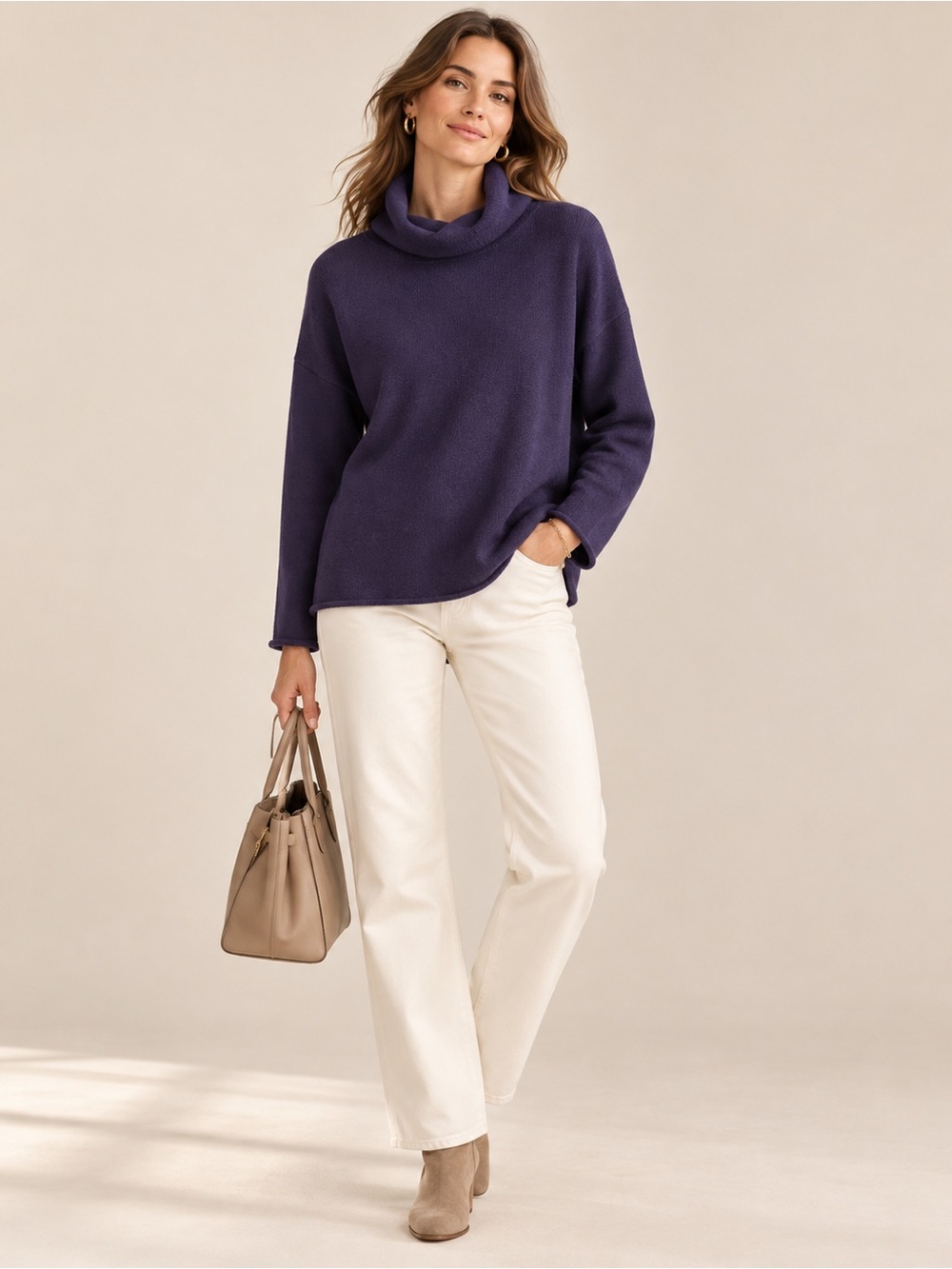 Eileen Fisher Deep Purple Organic Cotton Cashmere Turtleneck Sweater